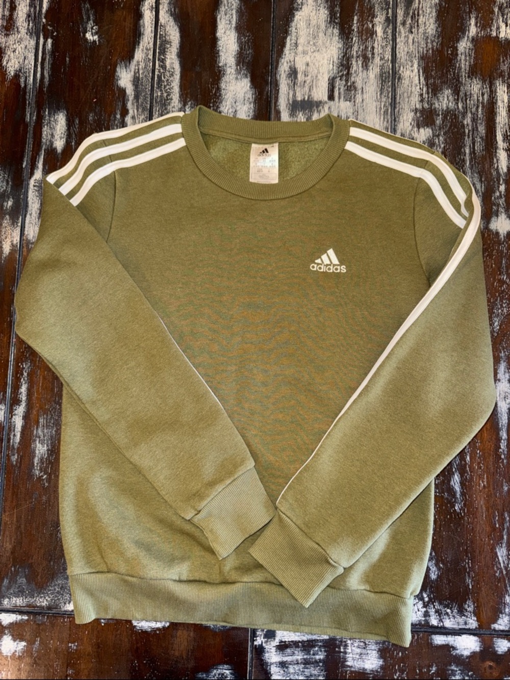 adidas Olive Green Crewneck with White Shoulder Stripes